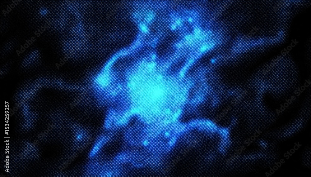 Poster vibrant electric blue cosmic nebula texture with halftone pattern for futuristic web design, sci-fi 