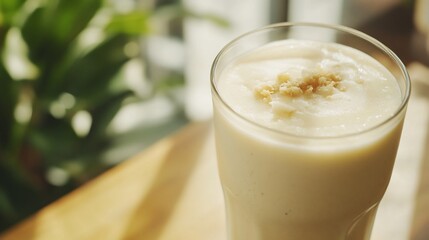 Invigorating morning: A refreshing glass of creamy white smoothie beverage