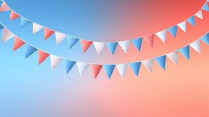 Obraz premium Pastel Triangle Bunting Decoration Against a Blue and Pink Gradient Background