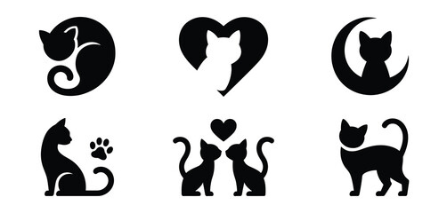 Six Unique Black Cat Silhouettes for Design