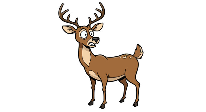 Cartoon deer with wide eyes and surprised expression against a white background