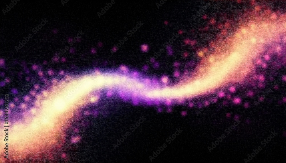 Poster vibrant purple and orange energy wave with glowing bokeh particles on dark background for abstract d