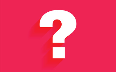 A bold white question mark with a distinct long shadow stands prominently against a vibrant red background. This clean, modern graphic symbolizes inquiry, help, or uncertainty, ideal for web elements,