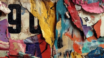 Abstract Layered Collage: Textured, Vibrant Paint and Paper Fragments