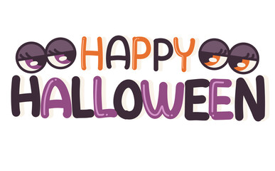 ポップなHappyHalloweenの文字と目玉のイラスト