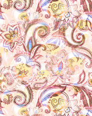 Paisley Kalamkari Madhubani Watercolor Allover Design Pattern