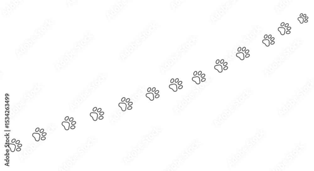 Poster paw prints leading the way diagonally across a pristine white background creating pathway