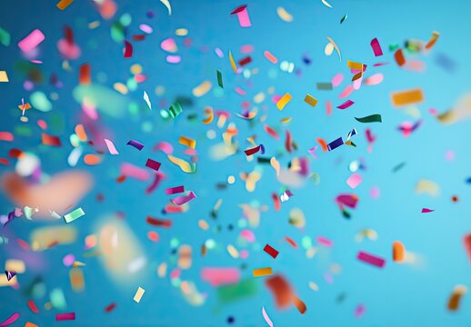 Colorful confetti against a light blue backdrop