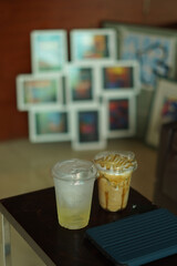 Closeup of Iced Caramel Macchiato at the coffee shop, Caramel Macchiato is a classic macchiato...