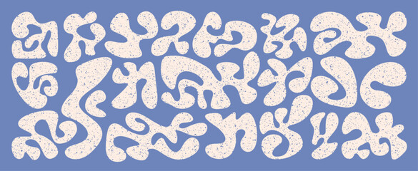 Abstract splash shapes in psychedelic 60s style – groovy fluid curves and retro texture design.