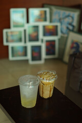 Closeup of Iced Caramel Macchiato at the coffee shop, Caramel Macchiato is a classic macchiato...