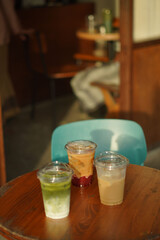 Closeup of Iced Caramel Macchiato at the coffee shop, Caramel Macchiato is a classic macchiato...