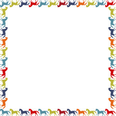Colorful horses frame. Derby game template for your text. Hand drawn vector illustration