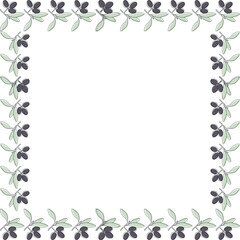 Olive branch frame. Botanic plant empty template. Empty frame box. Hand drawn vector illustration