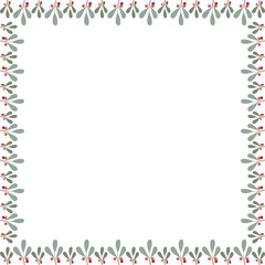 Plant branches with berries frame. Christmas plants empty frame box. Holy tree leaves and berry