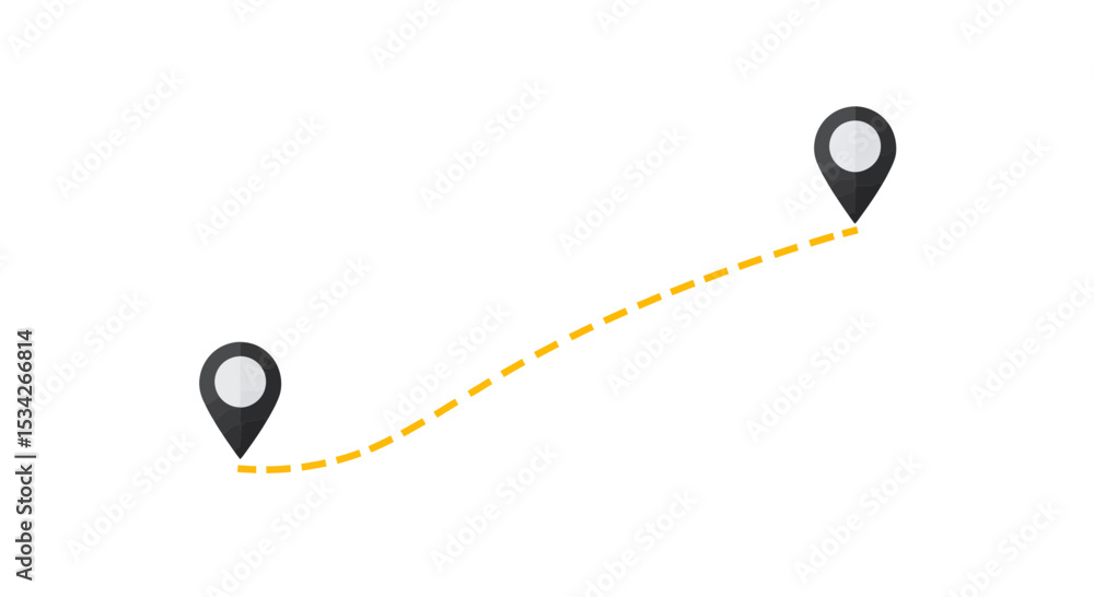 Poster simple route illustration between two destinations with a dotted line path