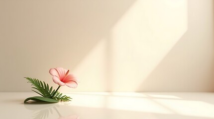 Glossy ivory surface with minimal floral accent and soft shadows, elegant composition for branding or overlay.