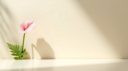 Glossy ivory surface with minimal floral accent and soft shadows, elegant composition for branding or overlay.