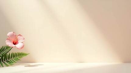 Glossy ivory surface with minimal floral accent and soft shadows, elegant composition for branding or overlay.