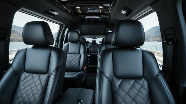 Luxurious Black Leather Interior of a High-End Transportation Vehicle