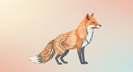 Obraz premium Elegant Fox Illustration Watercolor Style Animal Art