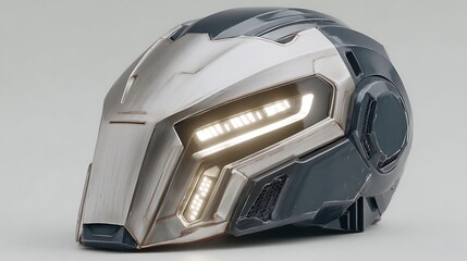 Futuristic Helmet with SciFi Gear, LED Lights, and 3D Render.