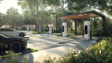 Electric Vehicle Charging Station in a Green, Modern Setting