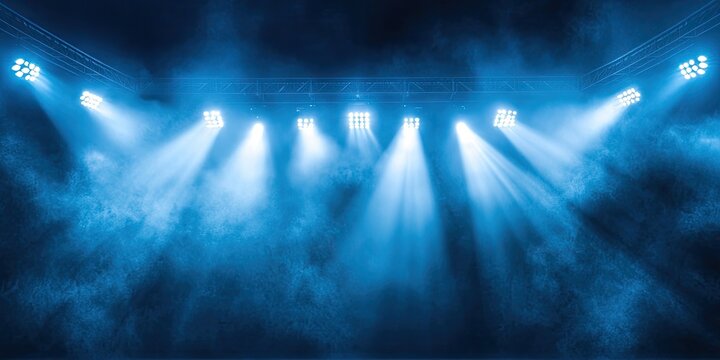 Stage lights illuminating a smoky venue