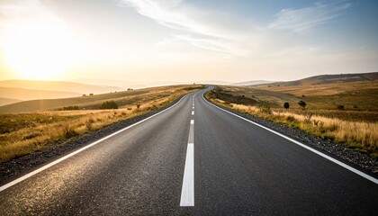 Fototapeta premium Open Road to Success Sunset Asphalt Highway Journey.