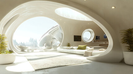 Futuristic Interior with Curved Architecture and Natural Light