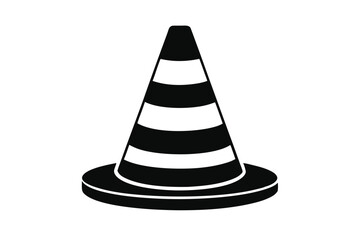 Black and White Graphic Icon of a Traffic Cone with Horizontal Stripes
