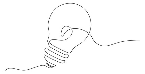 bulb line art, continous line of light bulb