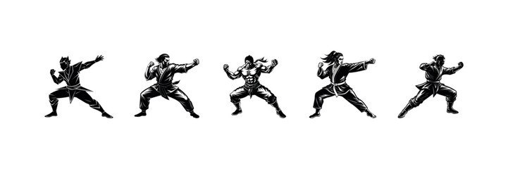 Vector Black Judo Silhouette Throwing Technique Illustration for Self-Defense Art Design Set