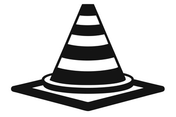 Black Silhouette of a Striped Traffic Cone with a Square Base Graphic