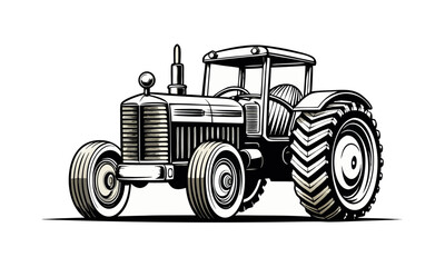 vector vintage style Tractor Clipart Farm Machinery Silhouette for Harvest and Field Work