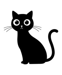 Adorable Black Cat Illustration with Big Eyes and a Cute Expression Perfect for Stickers and Graphic Designs