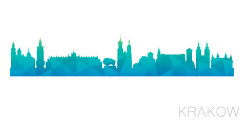 Krakow, Poland Low Poly Skyline Clip Art City Design. Geometric Polygon Graphic Horizon Icon. Vector Illustration Symbol.