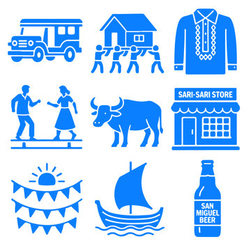 vector isolated blue color Philippine traditional cultural symbols