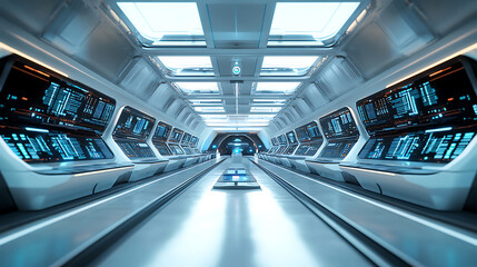 Futuristic Control Room with Advanced Technology and Illuminated Panels