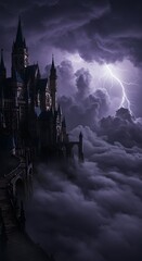 Obraz premium Dark Castle Lightning Storm Cloudscape Fantasy gothic