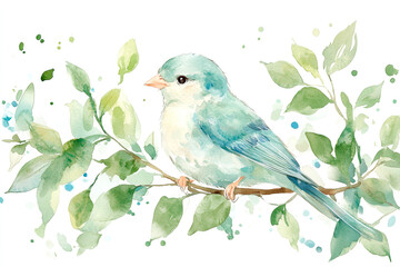 Aquarelle Art of a Bird on Branch. Generative AI