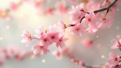 Obraz premium Delicate pink blossoms on a branch against a soft background.