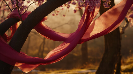 Taegeukgi ribbons and mugunghwa flowers, symbolizing Korean pride and liberation, with traditional hanbok softly in the background