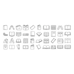 Collection of outlined book icons representing education reading and literary concepts