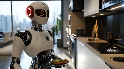 Robot Serving Food in a Modern Kitchen