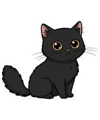 Adorable Black Kitten Illustration A Cute Cartoon Cat with Big Golden Eyes and a Fluffy Tail
