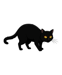 A Sleek Black Cat with Intense Yellow Eyes Stalks Forward, a Symbol of Halloween and Feline Grace, Perfectly Poised for Adventure