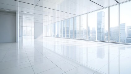 Fototapeta premium Empty modern office space with city view