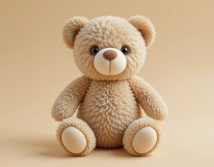 Fototapeta premium Beige teddy bear on light caramel background