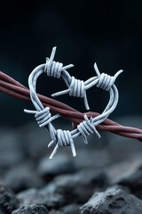 Barbed wire heart: A poignant symbol of love's pain.
